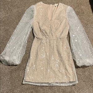 Elegant Sequin Mini Dress with Sheer Sleeves